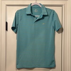 Southern Tide Teal and Light Yellow Striped Polo